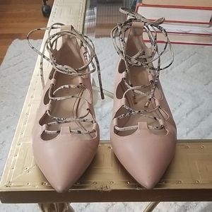 COACH JUSTINE NUDE LACE UP BALLET FLATS